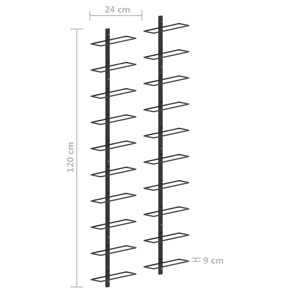 Portavini da Parete per 20 Bottiglie 2 pz Nero in Metallo 289567