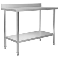 Tavolo Lavoro Cucina con Mensola 120x60x120 cm in Acciaio Inox