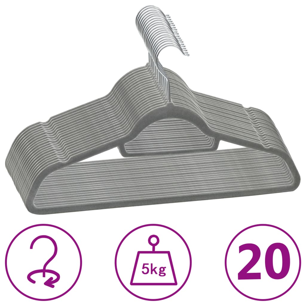 Set Appendiabiti 20 pz Antiscivolo Grigio in Velluto cod mxl 73815