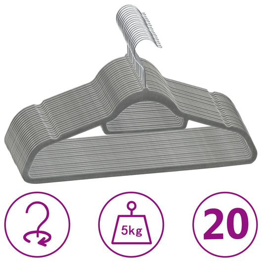 Set Appendiabiti 20 pz Antiscivolo Grigio in Velluto 289917