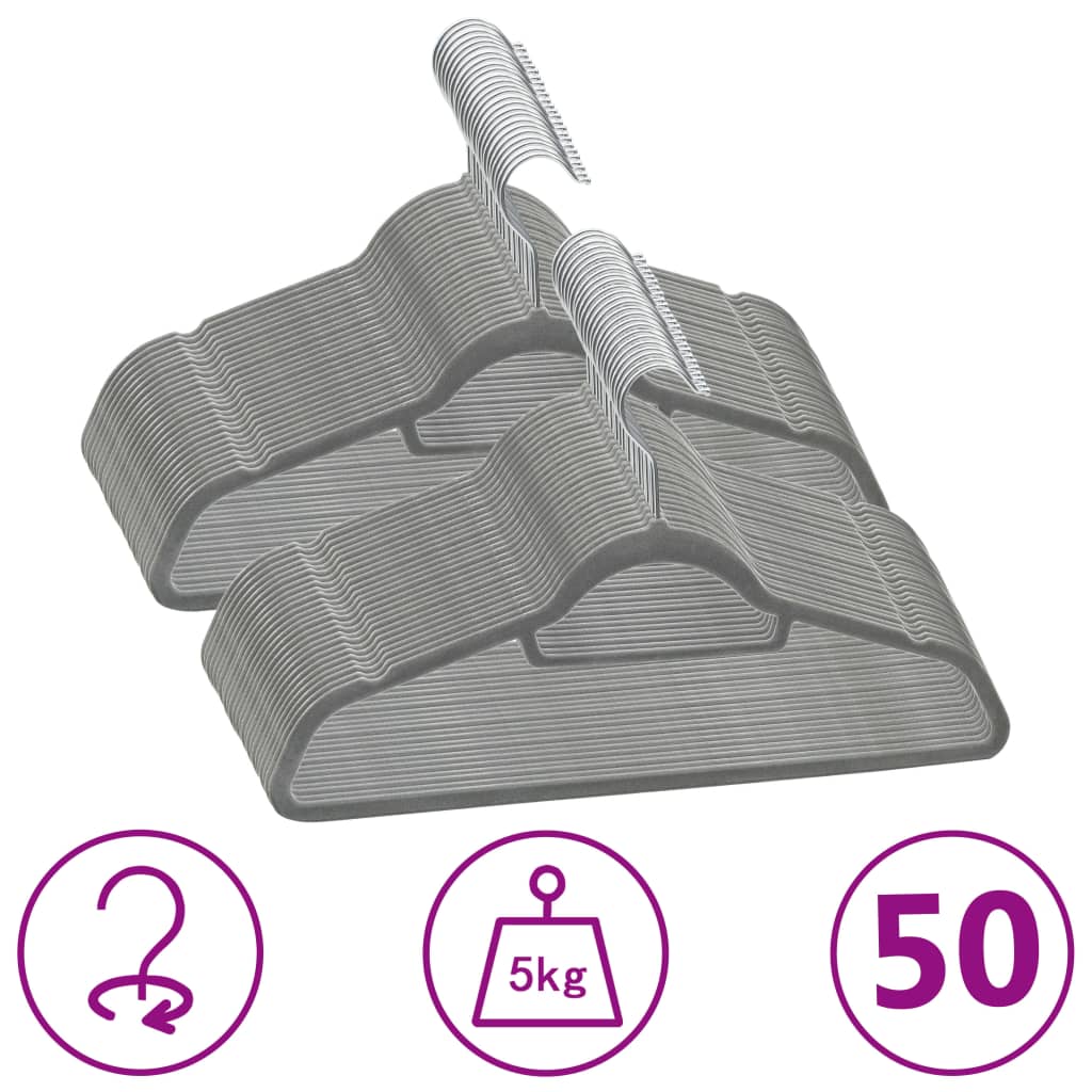 Set Appendiabiti 50 pz Antiscivolo Grigio in Vellutocod mxl 103050