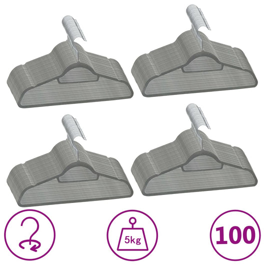 Set Appendiabiti 100 pz Antiscivolo Grigio in Velluto 289919