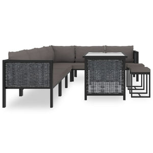 Set Divani da Giardino 9 pz con Cuscini in Polyrattan Antracite