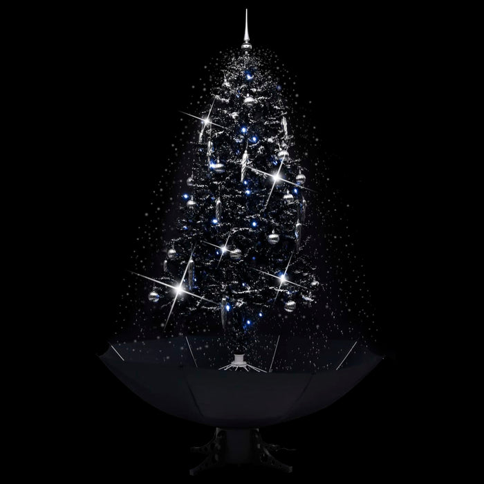 Albero di Natale con Nevicata e Base ad Ombrello Nero 190cm PVC