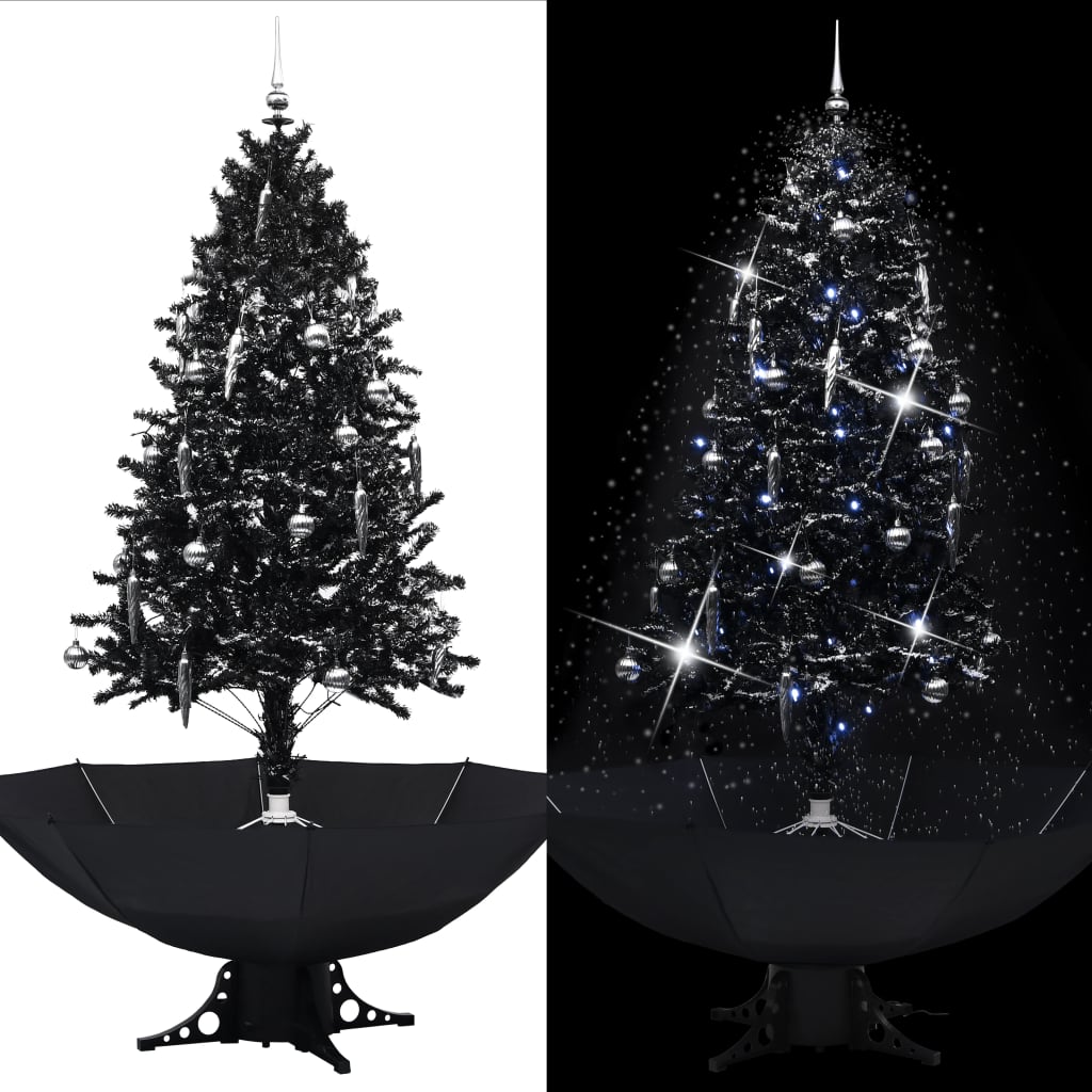 Albero di Natale con Nevicata e Base ad Ombrello Nero 190cm PVC 289934