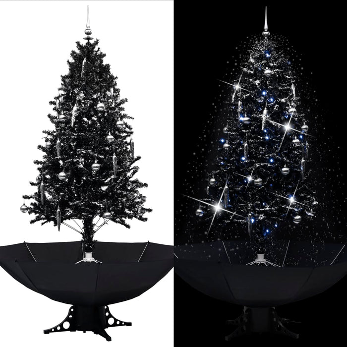 Albero di Natale con Nevicata e Base ad Ombrello Nero 190cm PVC