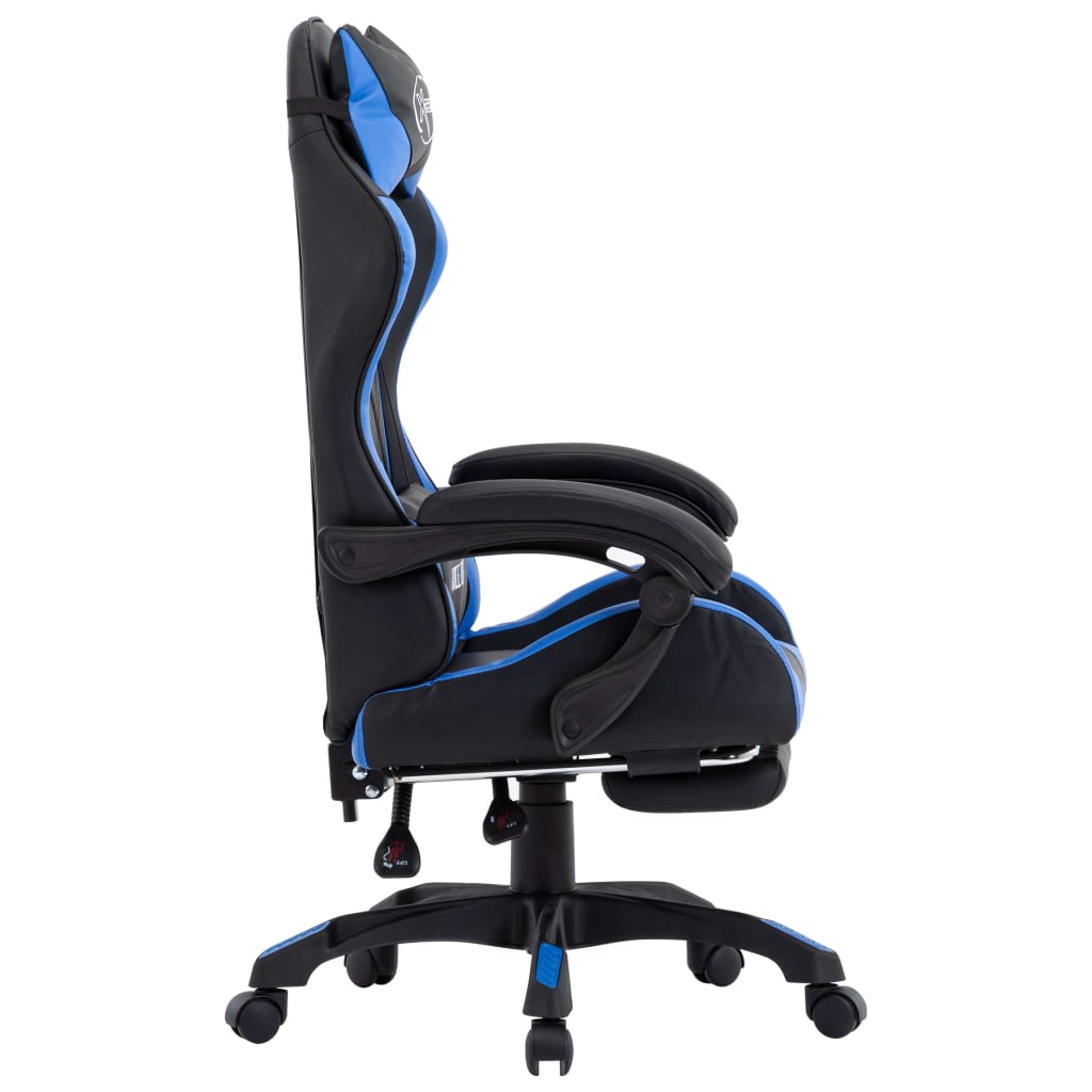 Sedia da Gaming con Poggiapiedi Blu e Nera in Similpelle