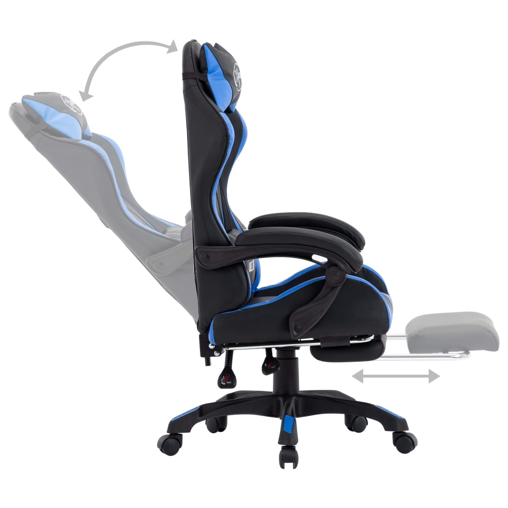 Sedia da Gaming con Poggiapiedi Blu e Nera in Similpelle