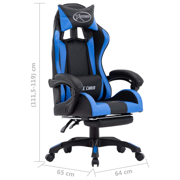 Sedia da Gaming con Poggiapiedi Blu e Nera in Similpelle