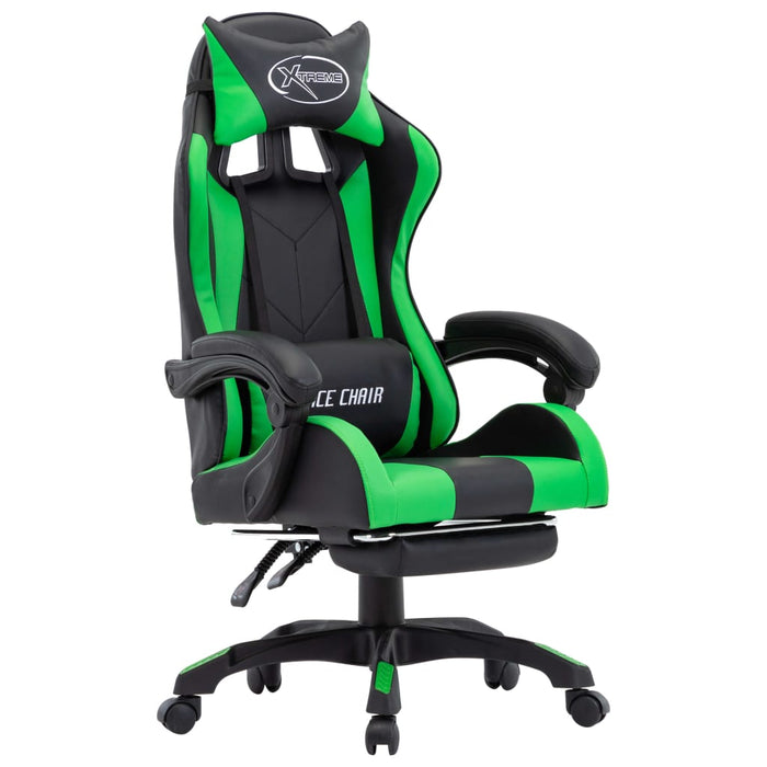 Sedia da Gaming con Poggiapiedi Verde e Nera in Similpelle 287989