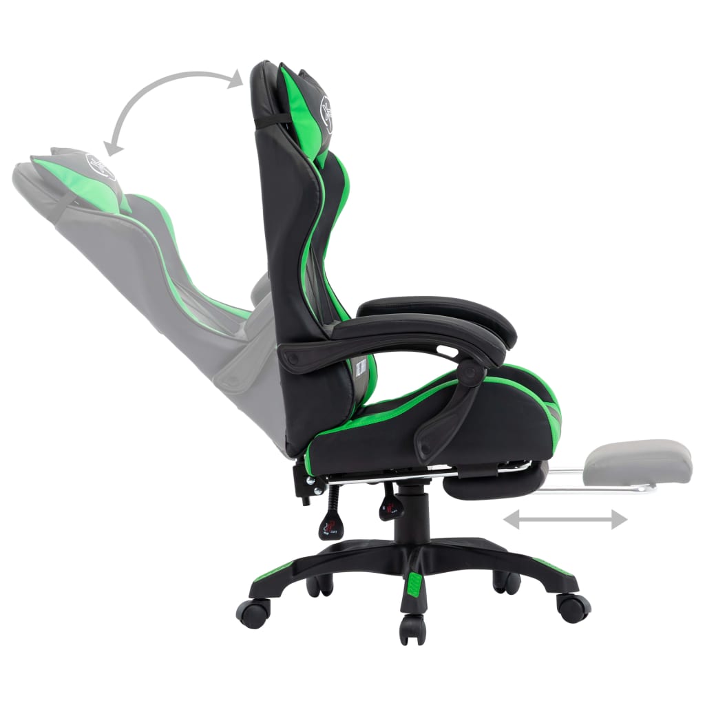 Sedia da Gaming con Poggiapiedi Verde e Nera in Similpelle 287989