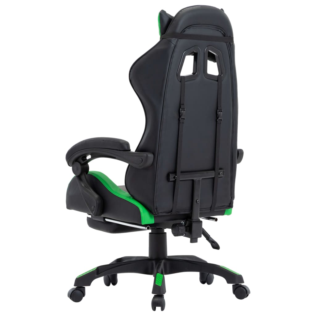 Sedia da Gaming con Poggiapiedi Verde e Nera in Similpelle 287989