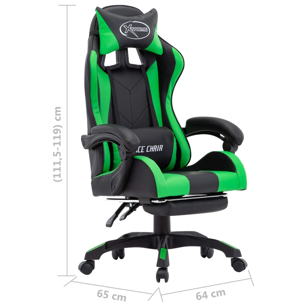 Sedia da Gaming con Poggiapiedi Verde e Nera in Similpelle 287989