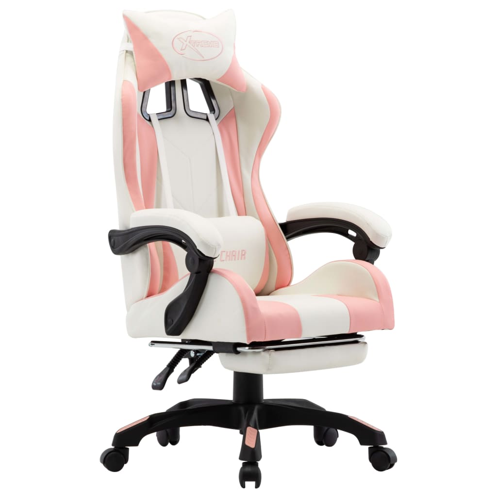 Sedia da Gaming con Poggiapiedi Rosa e Bianca in Similpelle 287994