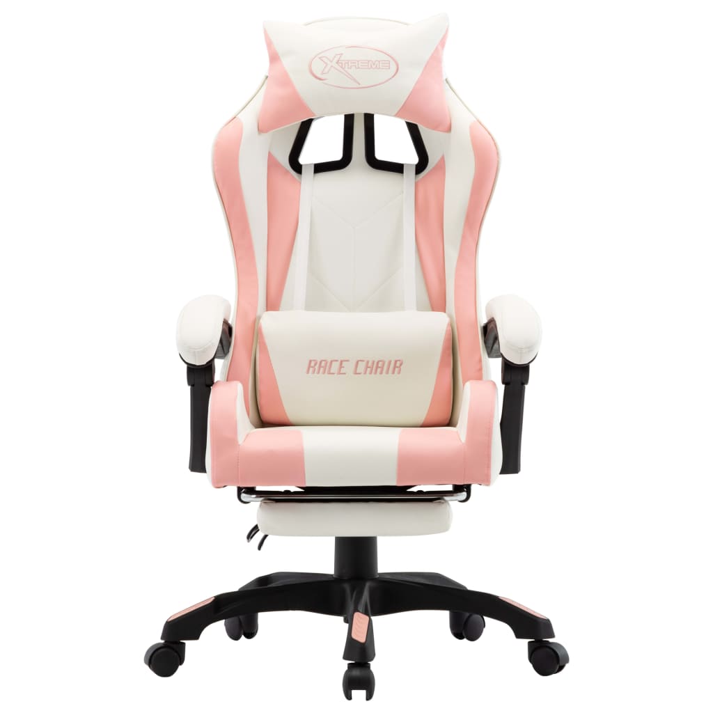 Sedia da Gaming con Poggiapiedi Rosa e Bianca in Similpelle