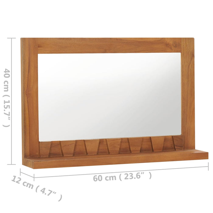 Specchio da Parete con Mensola 60x12x40 cm in Massello di Teak 289071