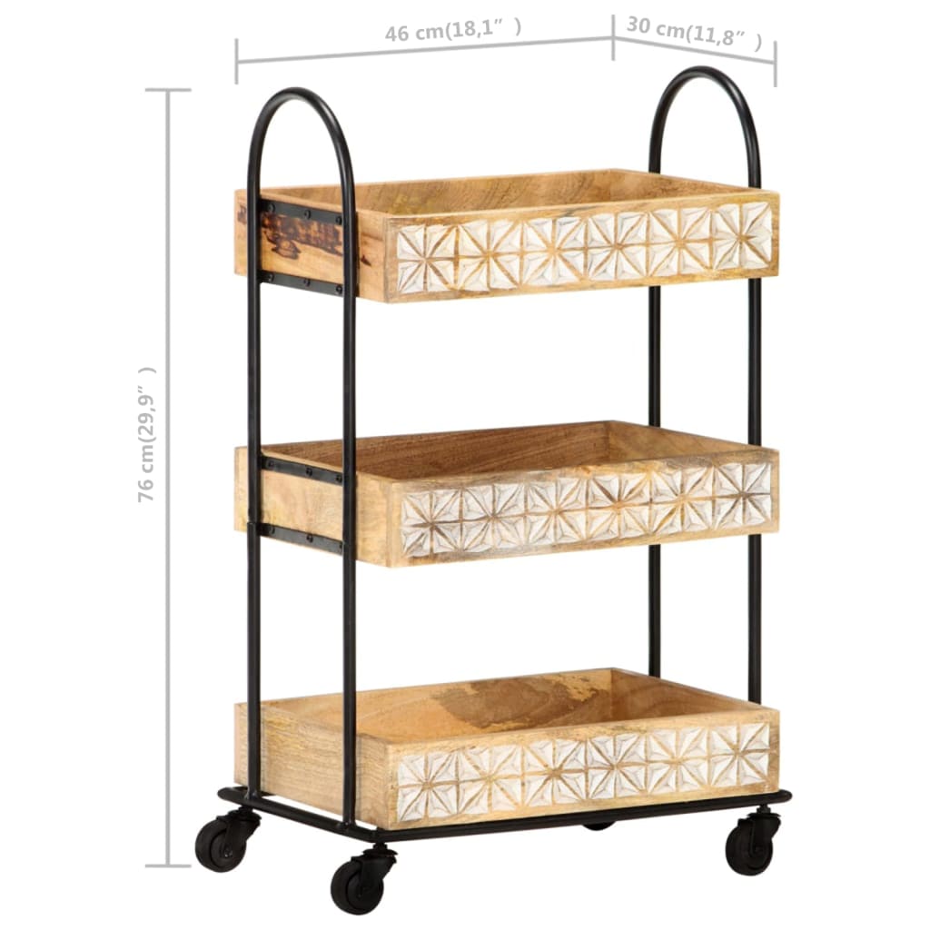 Carrello da Cucina a 3 Livelli 46x30x76 cm in Massello di Mango cod mxl 67150