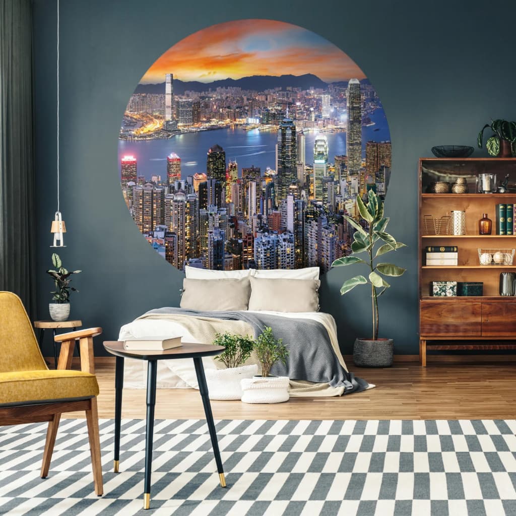 WallArt Cerchio Carta da Parati Skyline by Night 142,5 cm cod mxl 59049