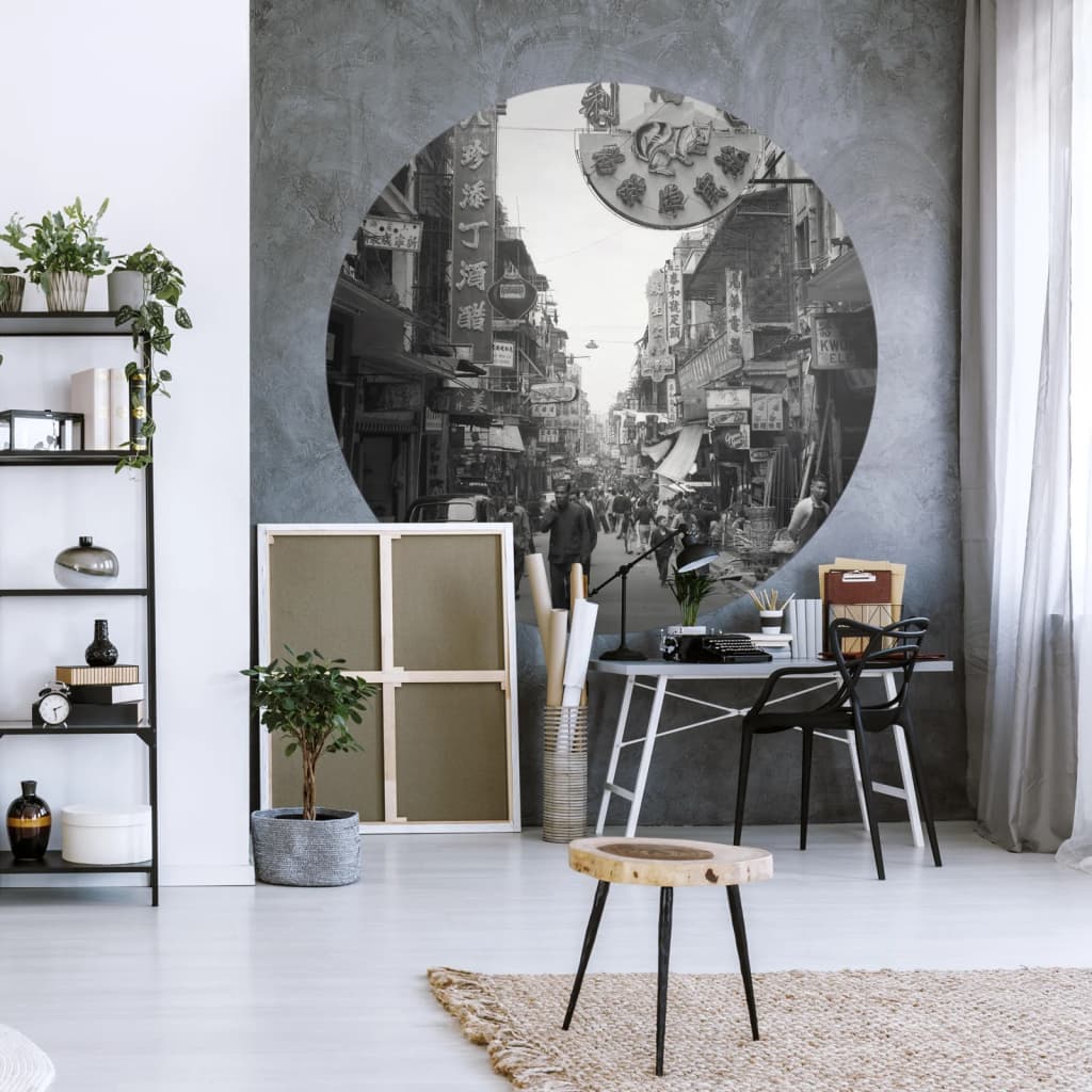 WallArt Carta da Parati Circolare Hong Kong the Old Days 142,5 cm 440372