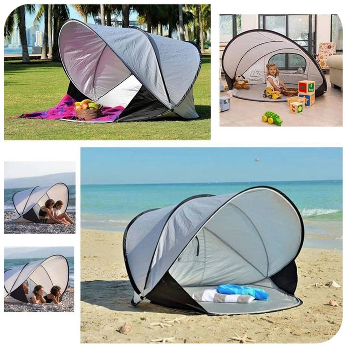 DERYAN Tenda da Spiaggia di Lusso Pop-up XXL 155x133x95 cm Argento 442154