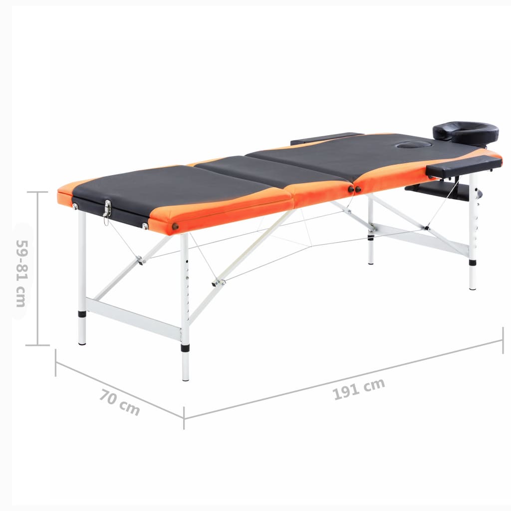 Lettino da Massaggio a 3 Sezioni in Alluminio Nero e Arancio 110235