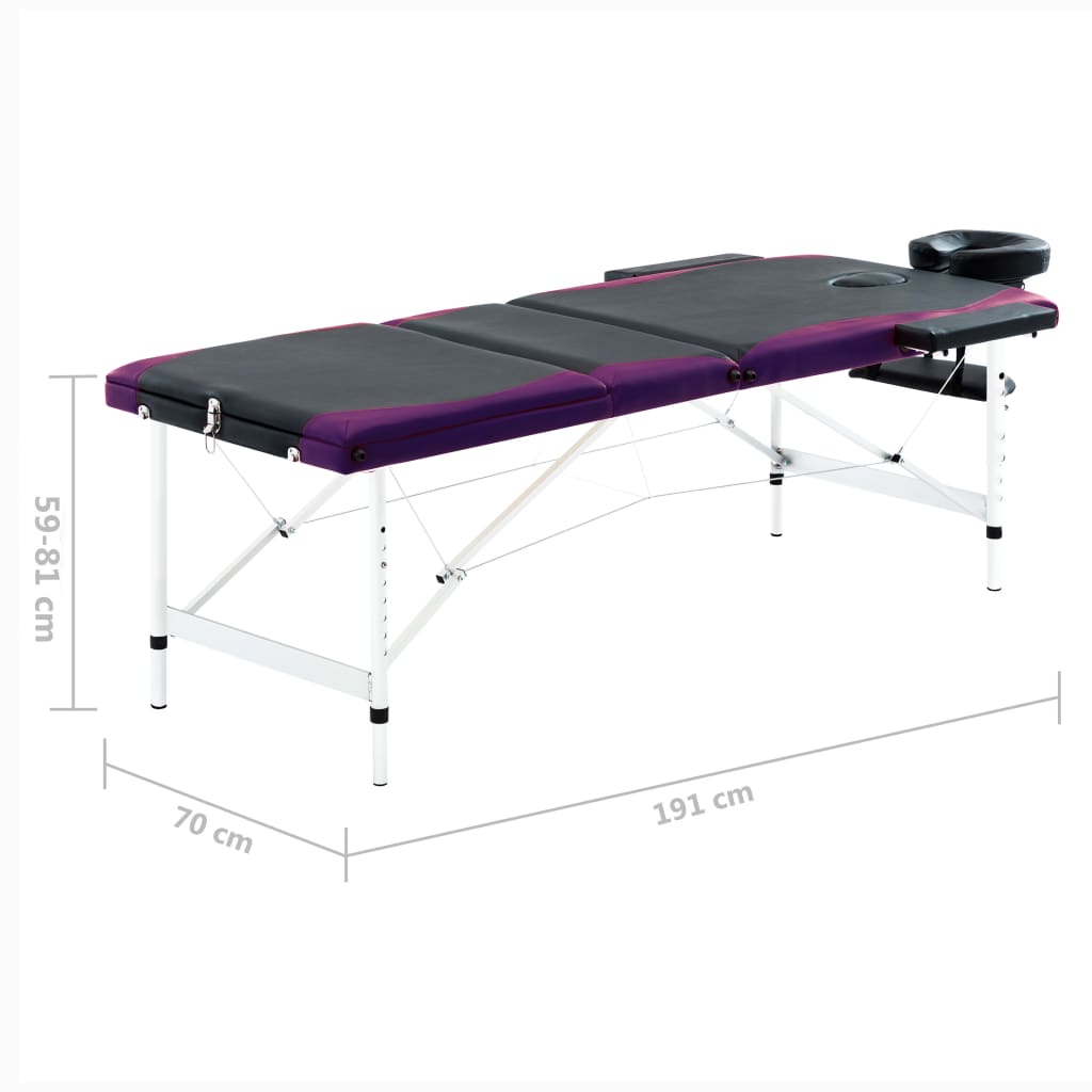 Lettino Massaggio Pieghevole 3 Zone in Alluminio Nero e Viola 110239