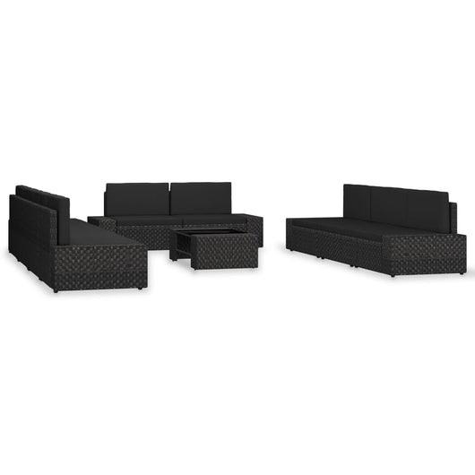 Set Divani da Giardino 10 pz in Polyrattan Nero 3054583