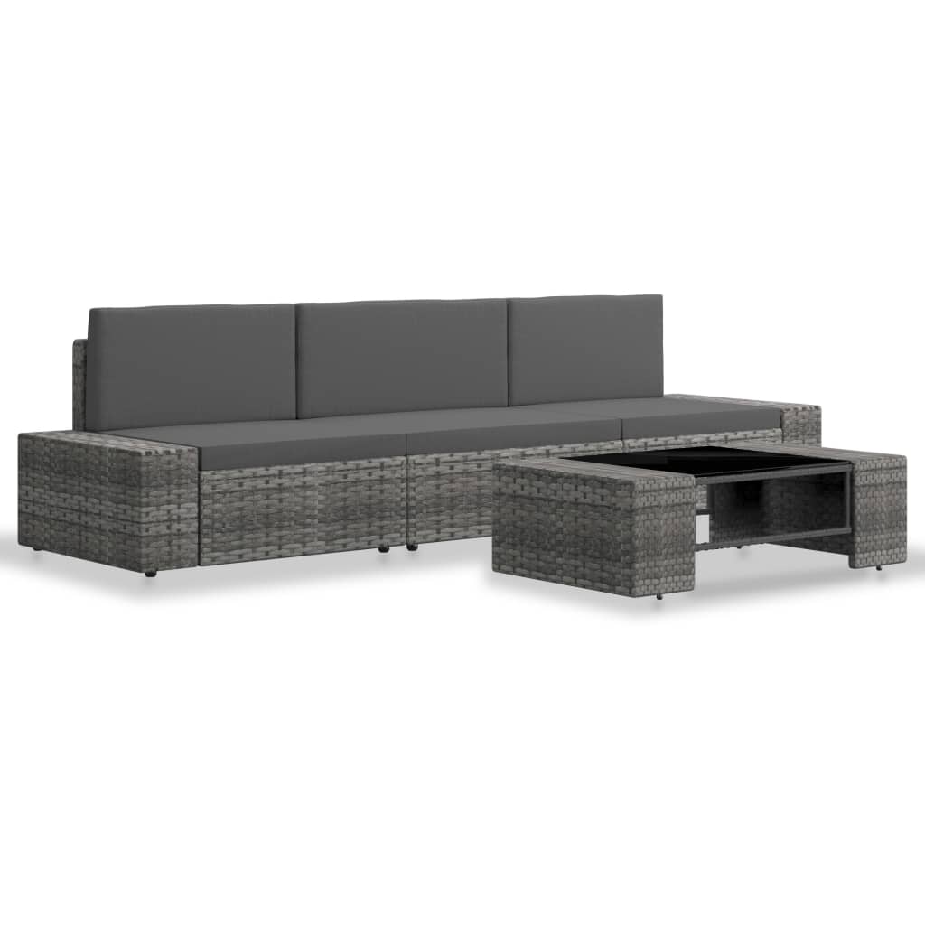 Set Divani da Giardino 4 pz in Polyrattan Grigio cod mxl 44509