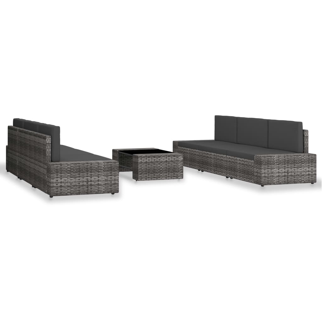 Set Divani da Giardino 7 pz in Polyrattan Grigio cod mxl 44496