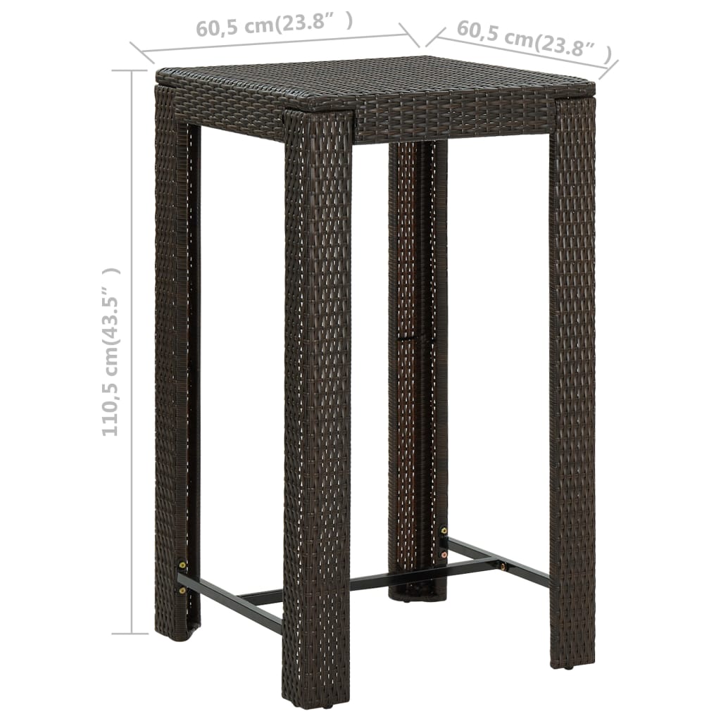 Tavolo da Bar da Giardino Marrone 60,5x60,5x110,5 cm Polyrattan cod mxl 34509