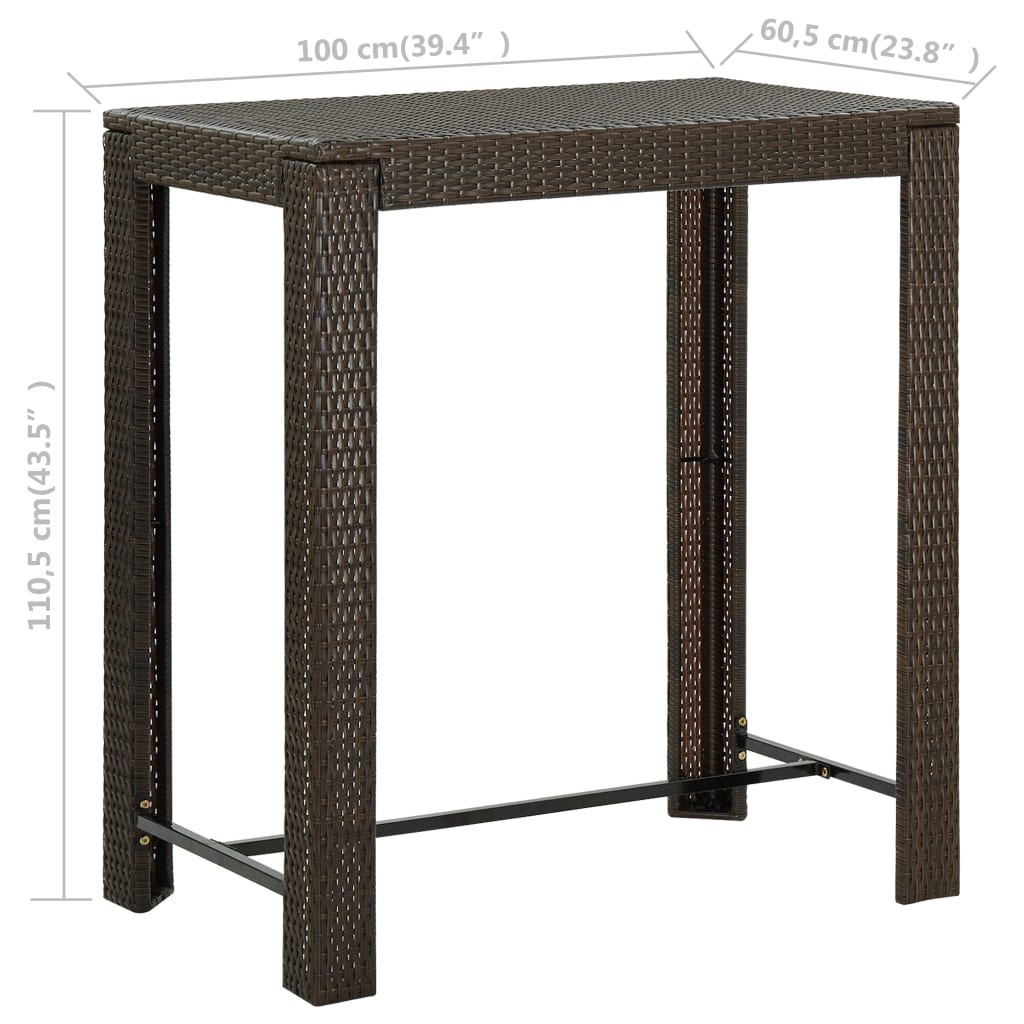 Tavolo da Bar da Giardino Marrone 100x60,5x110,5 cm Polyrattan cod mxl 34120