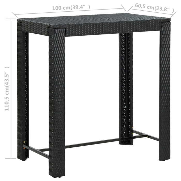 Tavolo da Bar da Giardino Nero 100x60,5x110,5 cm Polyrattan cod mxl 34351