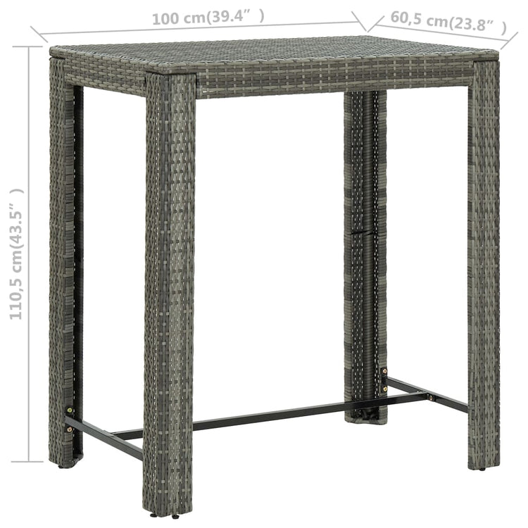 Tavolo da Bar da Giardino Grigio 100x60,5x110,5 cm Polyrattan cod mxl 34531