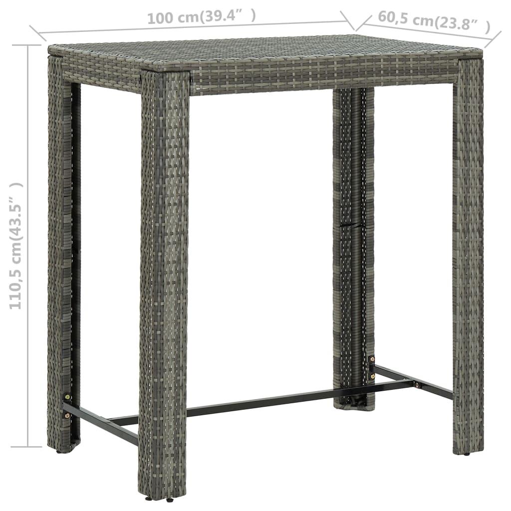 Tavolo da Bar da Giardino Grigio 100x60,5x110,5 cm Polyrattan 45875