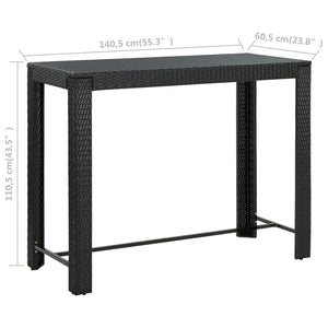 Tavolo Bar da Giardino Nero 140,5x60,5x110,5 cm Polyrattan 45877