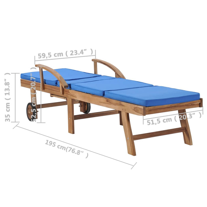 Lettini Prendisole con Cuscini 2 pz in Legno di Teak Blu 3054636