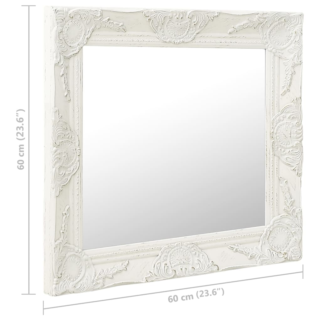 Specchio da Parete Stile Barocco 60x60 cm Bianco 320332