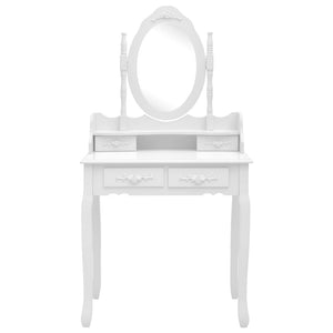 Tavolo da Trucco e Sgabello Bianco 75x69x140 cm Legno Paulownia 289314