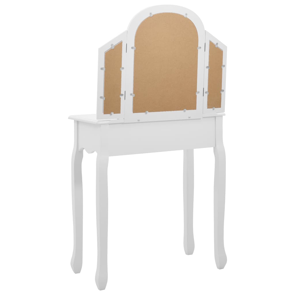 Tavolo da Trucco e Sgabello Bianco 65x36x128 cm Paulownia e MDF 289334