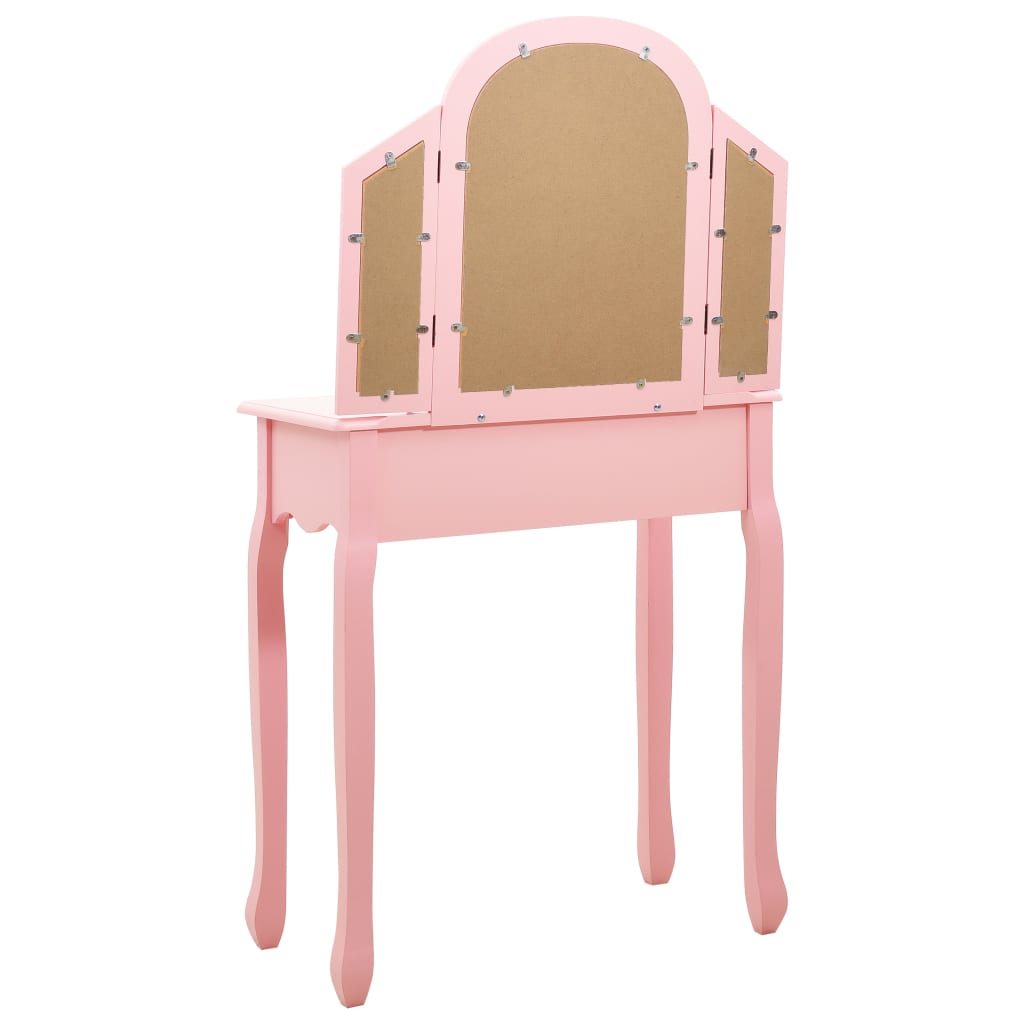 Tavolo da Trucco con Sgabello Rosa 65x36x128 cm Paulownia e MDF 289335