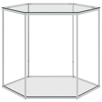 Tavolino da Salotto Argento 50x50x43cm in Acciaio Inox e Vetro