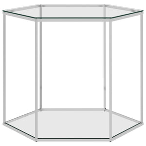 Tavolino da Salotto Argento 50x50x43cm in Acciaio Inox e Vetro