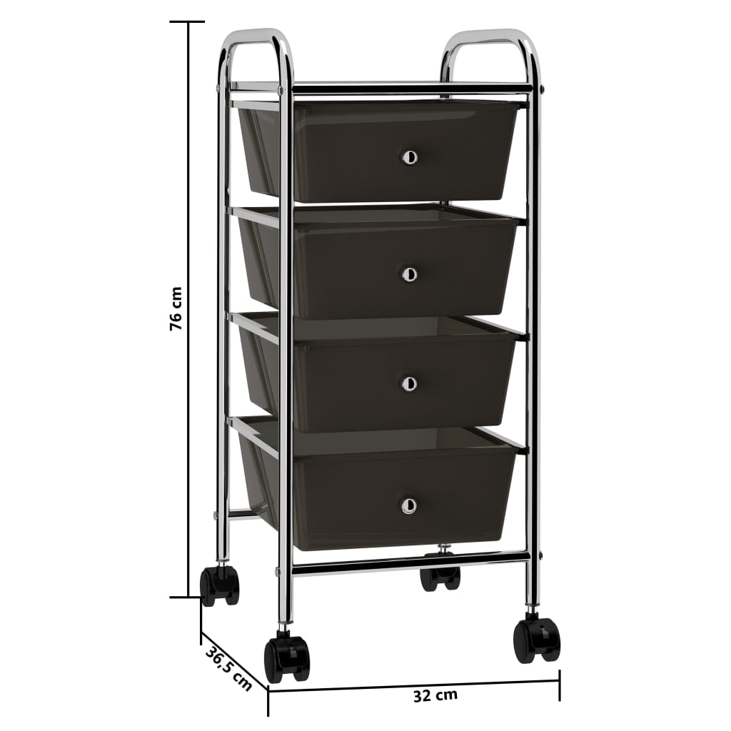 Carrello Portaoggetti Mobile con 4 Cassetti Nero in Plastica cod mxl 50484