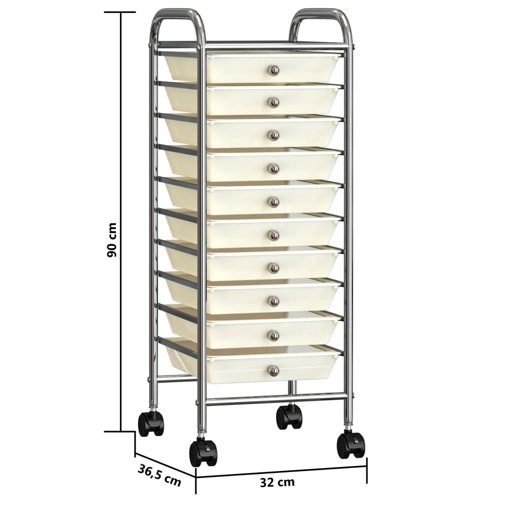 Carrello Portaoggetti Mobile con 10 Cassetti Bianco in Plastica cod mxl 40907