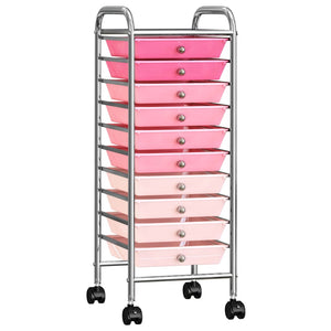 Carrello Portaoggetti con 10 Cassetti Rosa Sfumato in Plastica 320404