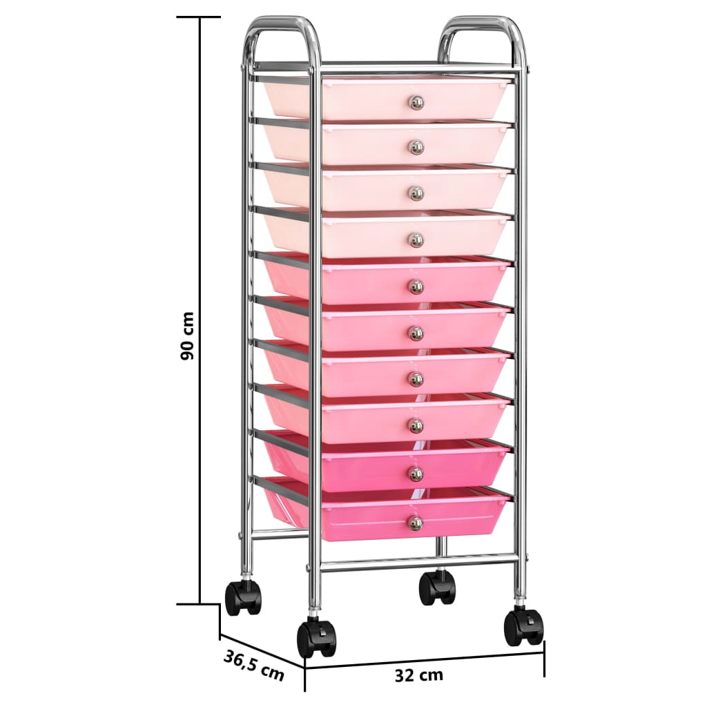 Carrello Portaoggetti con 10 Cassetti Rosa Sfumato in Plastica 320404