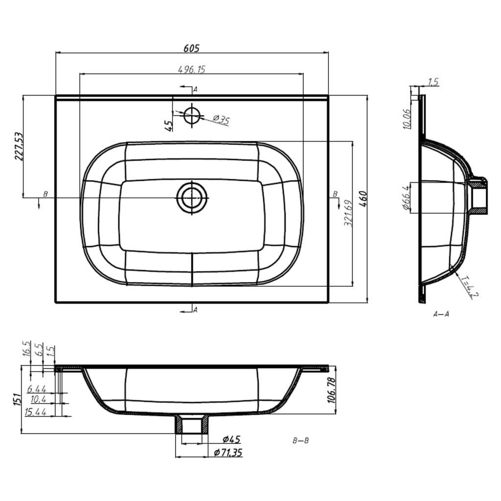 Lavabo da Incasso 605x460x105 mm in SMC Bianco cod mxl 49425