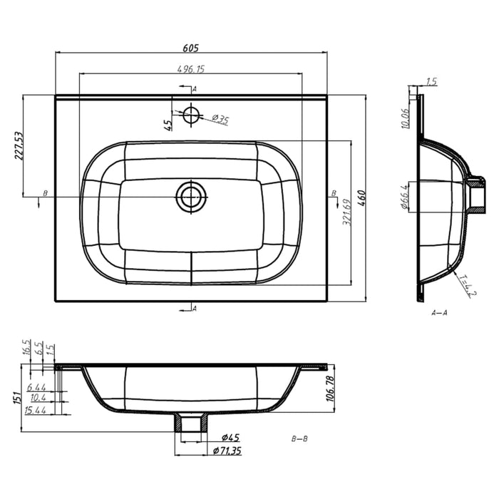 Lavabo da Incasso 605x460x105 mm in SMC Bianco cod mxl 49425