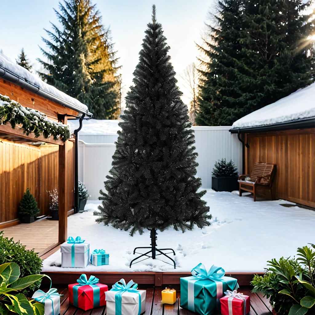 Albero di Natale Artificiale Sottile con Base Nero 210 cm PVC 321002