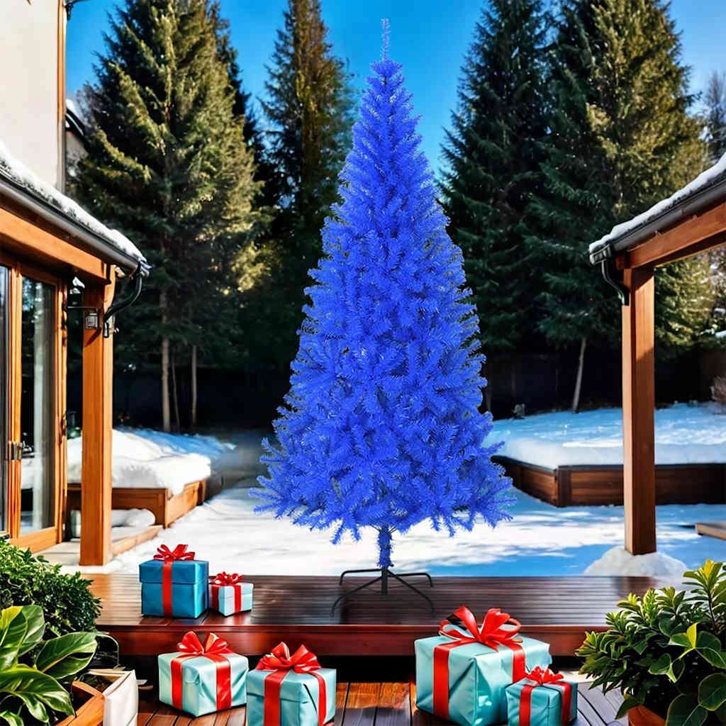 Albero di Natale Artificiale Sottile con Base Blu 210 cm PVC 321005